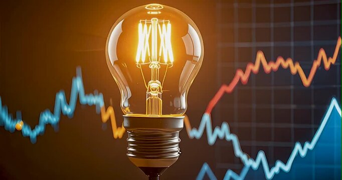 lamp Illuminating with Rising Stock Charts - 4K Business Innovation Idea Corporate Animation