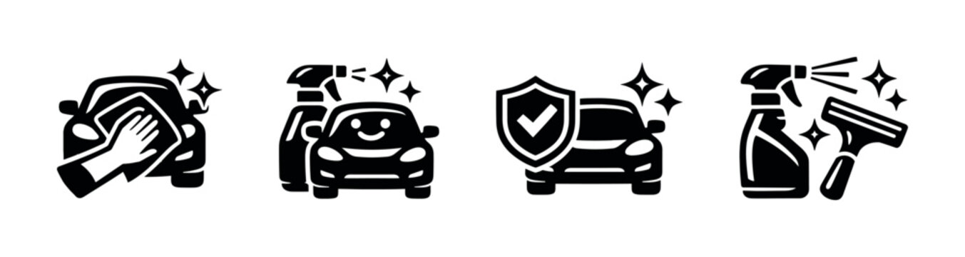 Car wash vector icons set: cleaning symbols, auto detailing elements