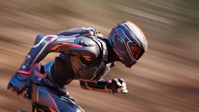 Futuristic Action, Runner, Desert Terrain, Digital Art, High-Speed Environment, Dynamic Viewpoint, Inspired by Sci-Fi Concepts