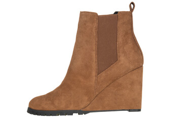 Brown suede wedge ankle boot isolated