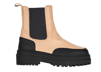 Beige leather boot with black rubber details