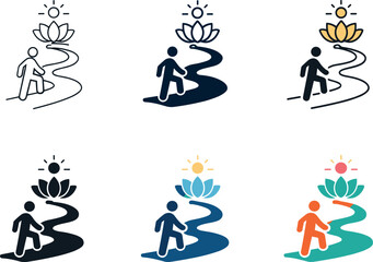 Image Generation. Symbolic self elevation concept showing a simplified person moving upward along a winding route toward a sacred