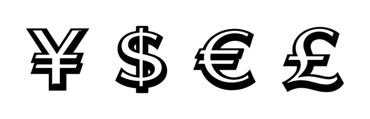 Fototapeta premium Currency symbols vector icons set: yen, dollar, euro, pound