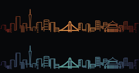 Guangzhou Neon Style Simple Skyline on Dark Background