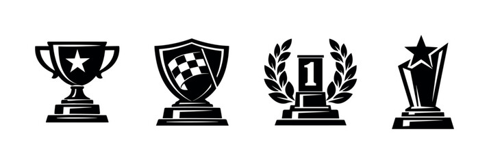 Awards and trophies vector icons set featuring sports and achievement symbols