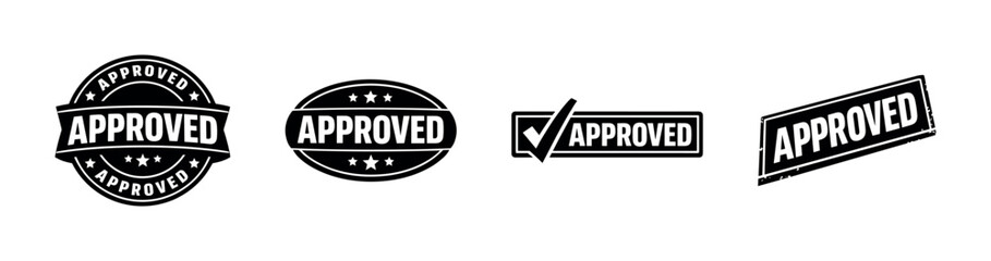 Obraz premium Approved stamps vector icons set. round, rectangular, approved seals collection.