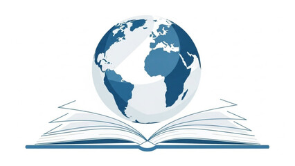 Global education concept with open book and world globe