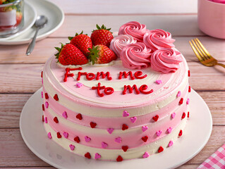 cake with strawberries, self love concept