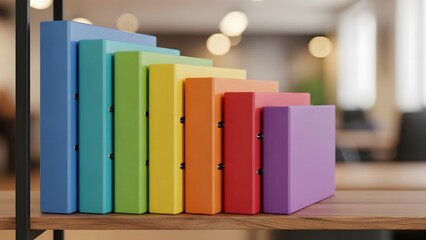 Document Management: Colorful Office Binders on Shelf