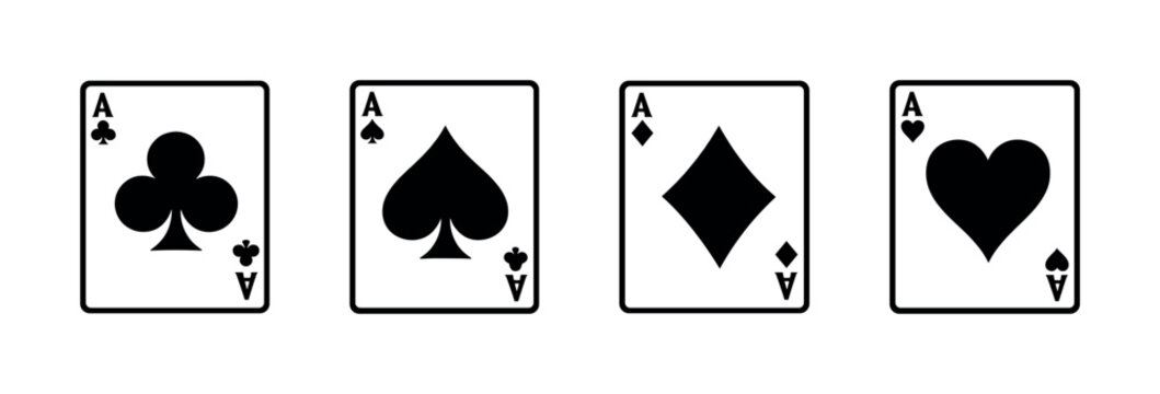 Playing card symbols vector icons set: ace of spades, hearts, clubs, diamonds