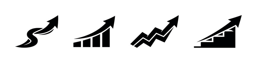 Arrow growth vector icons set - business progress, trend symbols, success signs