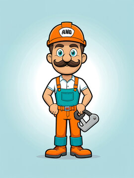 Bauarbeiter mit Helm und Schutzkleidung als Comicfigur