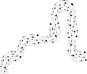 Path advances with uneven wave turns and dots that articulate movement over time.