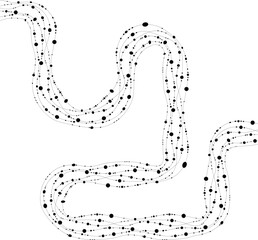 Single line follows an uneven route with curved motion and dots that emphasize duration.