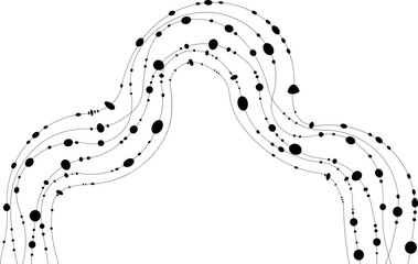 Zigzag motion shapes a labyrinth form with wave turns and dot sequences.