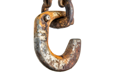 Crane Hook closeup old grunge dirty metal hoist crane head hook isolated on white background