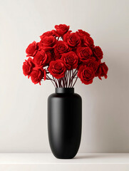 Ramo de rosas rojas en un jarr&oacute;n negro