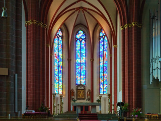 Mainz, Germany. Interior of Collegiate Church of St. Stephan. The church was built in 1267-1340.

