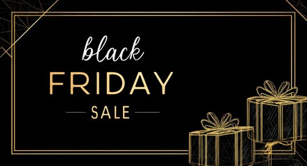 background with a golden geometric frame, text reading "black friday sale