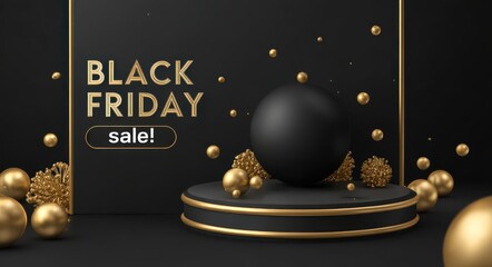 black podium background for product presentation with text "black friday sale"