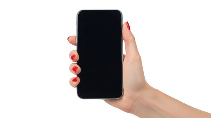 Hand holding smartphone isolated on transparent background