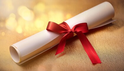 elegant diploma with red ribbon on a soft golden background