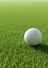 Fototapeta premium A clean white golf ball rests motionless on the well-maintained putting green, highlighting the detailed texture of the short-cut turf grass blades, play, smooth, precision