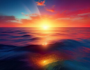 radiant sunrise over ocean horizon computer generated imagery of vibrant dawn inspiration and renewal concept with place for text