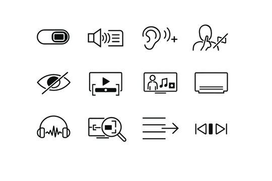 Media subtitle enablement access inclusive accessibility digital support hearing visual vector icon