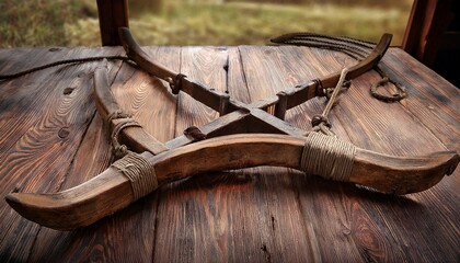 antique wooden yoke for oxen or cattle farming tool