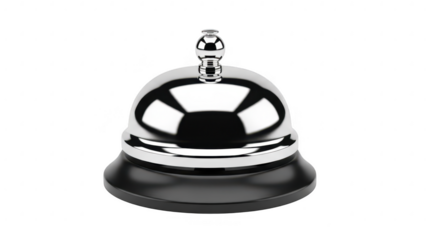 Shiny silver bell on black base isolated on transparent background