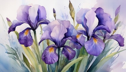 capture the beauty of spring flora with watercolor iris blossoms in shades of purple