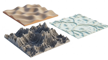 3d terrain maps set isolated on transparent background