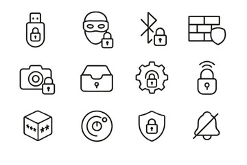 Lock gear masked digital firewall login icon smart privacy app vector icons