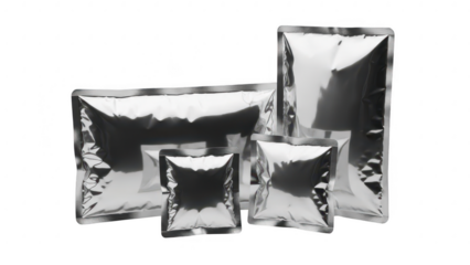 Set of shiny metallic rectangles isolated on transparent background