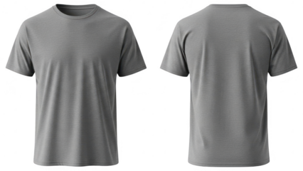 Men's gray t-shirt front and back view isolated on transparent background