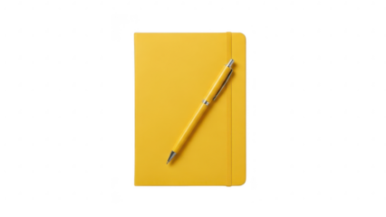 Yellow notebook and pen isolated on transparent background