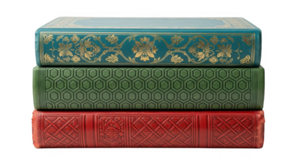 Stack of vintage books isolated on transparent background