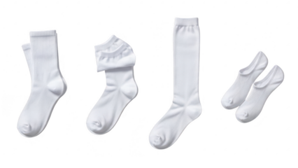 Collection of white socks isolated on transparent background