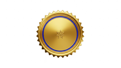 Golden seal with blue border isolated on transparent background