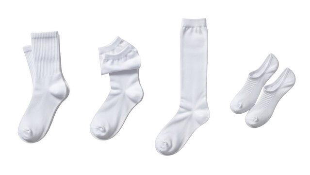 Collection of white socks isolated on transparent background