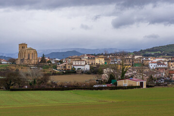 Aerial view of Villatuerta village, Navarre region, Spain - view with Church of Our Lady of the Assumption