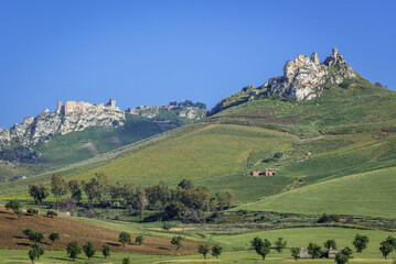 Pietraperzia comune in Enna region, Sicily Island in Italy, view with castle ruins