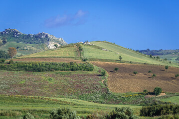 Landscape near Pietraperzia comune in Enna region, Sicily Island in Italy