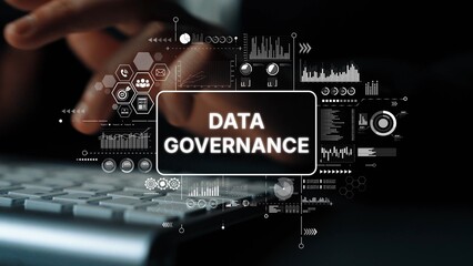 Data Governance Framework with Analytics, Charts, and Keyboard for Digital Management and...