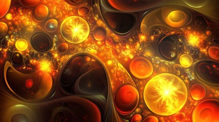 Abstract vibrant swirling golden organic microscopic particles glowing with energetic plasma flow