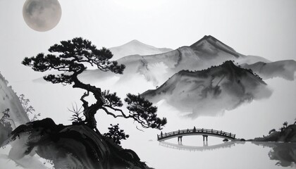 水墨画 悠久 孤高 静寂 霧 峻険 伝統 禅 忍耐 神秘 幽玄 仙境 息吹 境界 浄化 雄大 余白 東洋 均衡 永劫