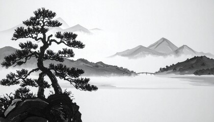 水墨画 悠久 孤高 静寂 霧 峻険 伝統 禅 忍耐 神秘 幽玄 仙境 息吹 境界 浄化 雄大 余白 東洋 均衡 永劫