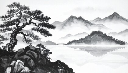 水墨画 悠久 孤高 静寂 霧 峻険 伝統 禅 忍耐 神秘 幽玄 仙境 息吹 境界 浄化 雄大 余白 東洋 均衡 永劫