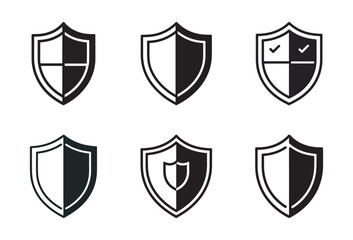 Collection of six black and white shield icons